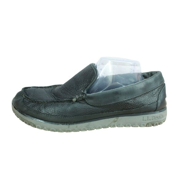 LL Bean All Week Men's Black Leather Slip On Moccasin Slipper Shoes Size 11 M - Picture 1 of 9